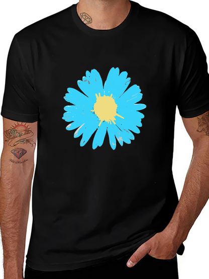 Blue Daisy Graphic Tee - Stylish Mens Black T-Shirt