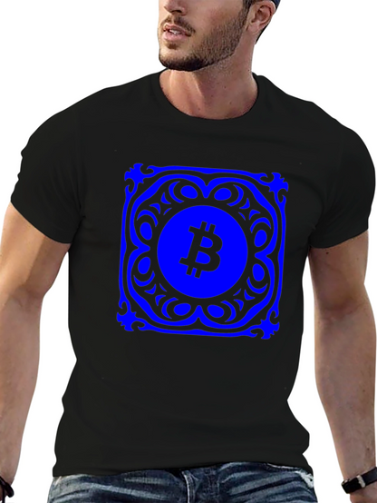 Bitcoin Blue Mandala Graphic Black T-Shirt
