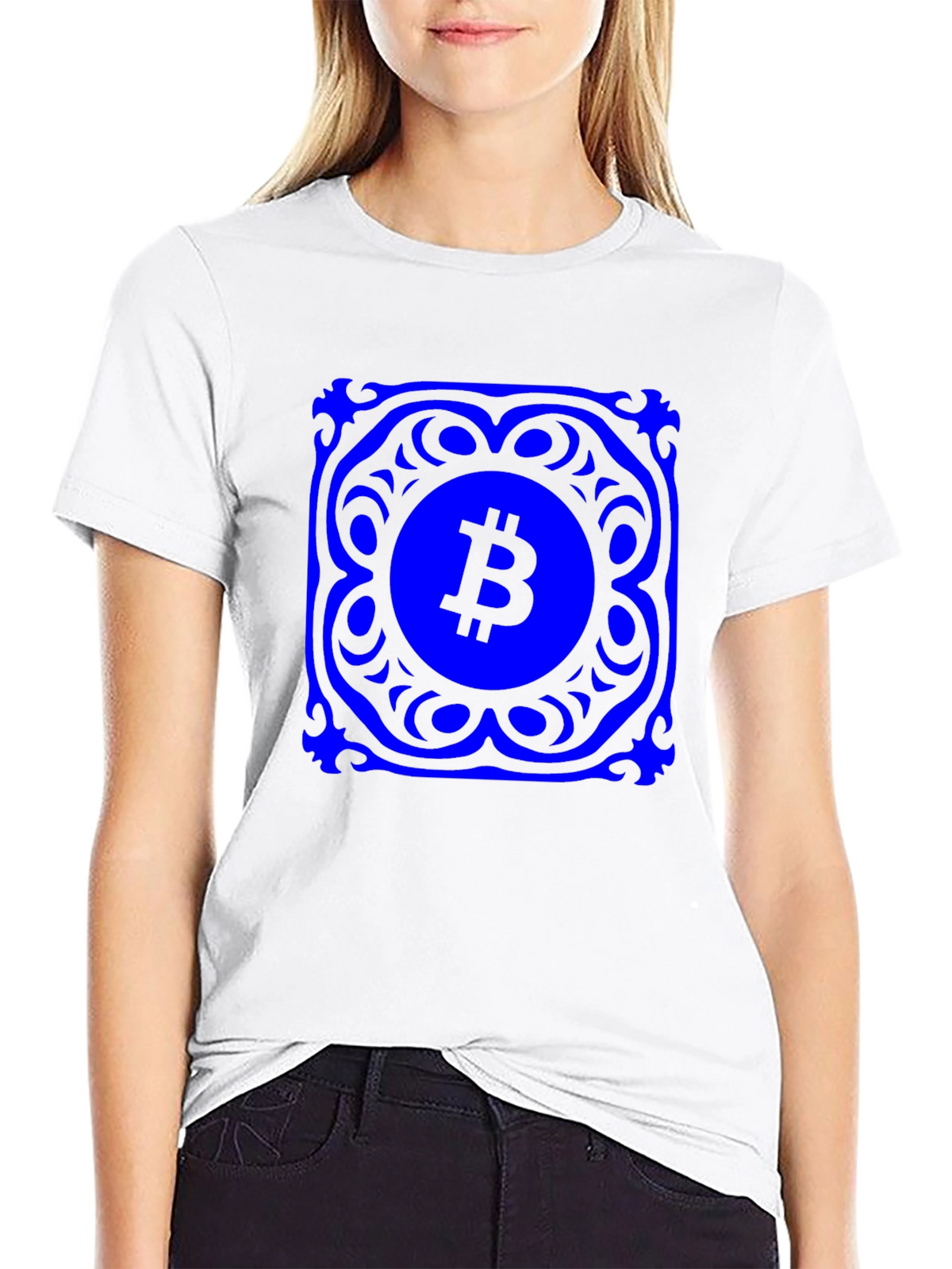Bitcoin Blue Mandala Graphic Black T-Shirt