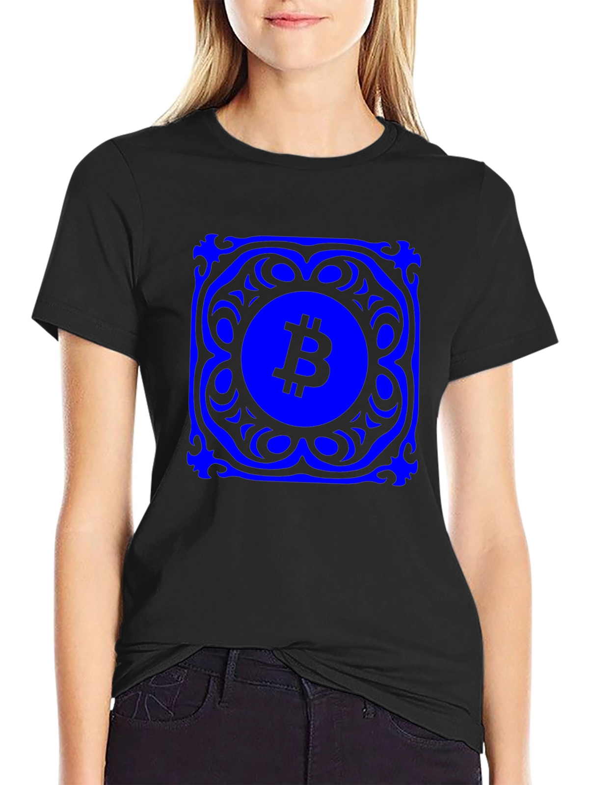 Bitcoin Blue Mandala Graphic Black T-Shirt