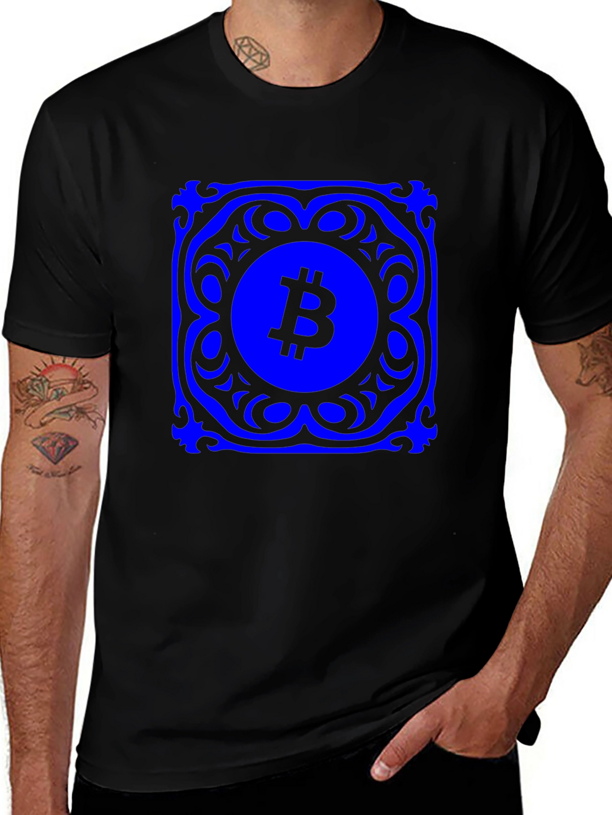Bitcoin Blue Mandala Graphic Black T-Shirt