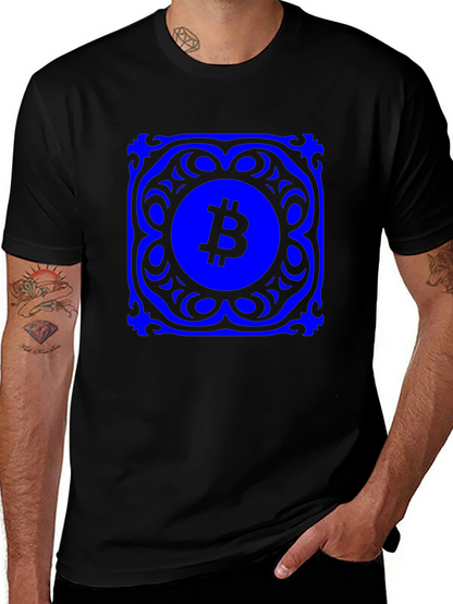 Bitcoin Blue Mandala Graphic Black T-Shirt
