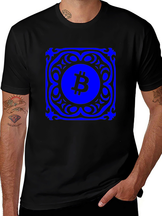 Bitcoin Blue Mandala Graphic Black T-Shirt