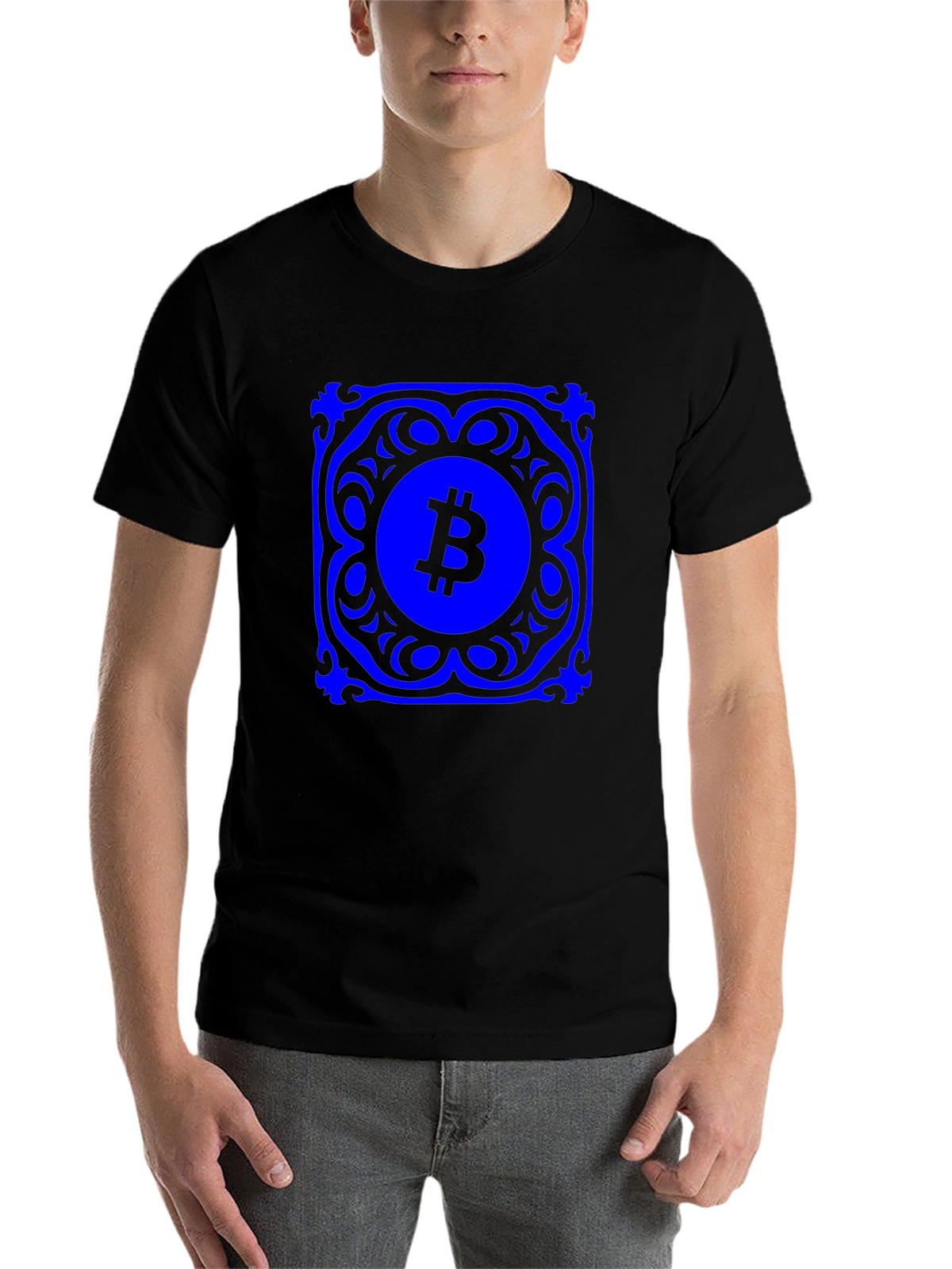 Bitcoin Blue Mandala Graphic Black T-Shirt