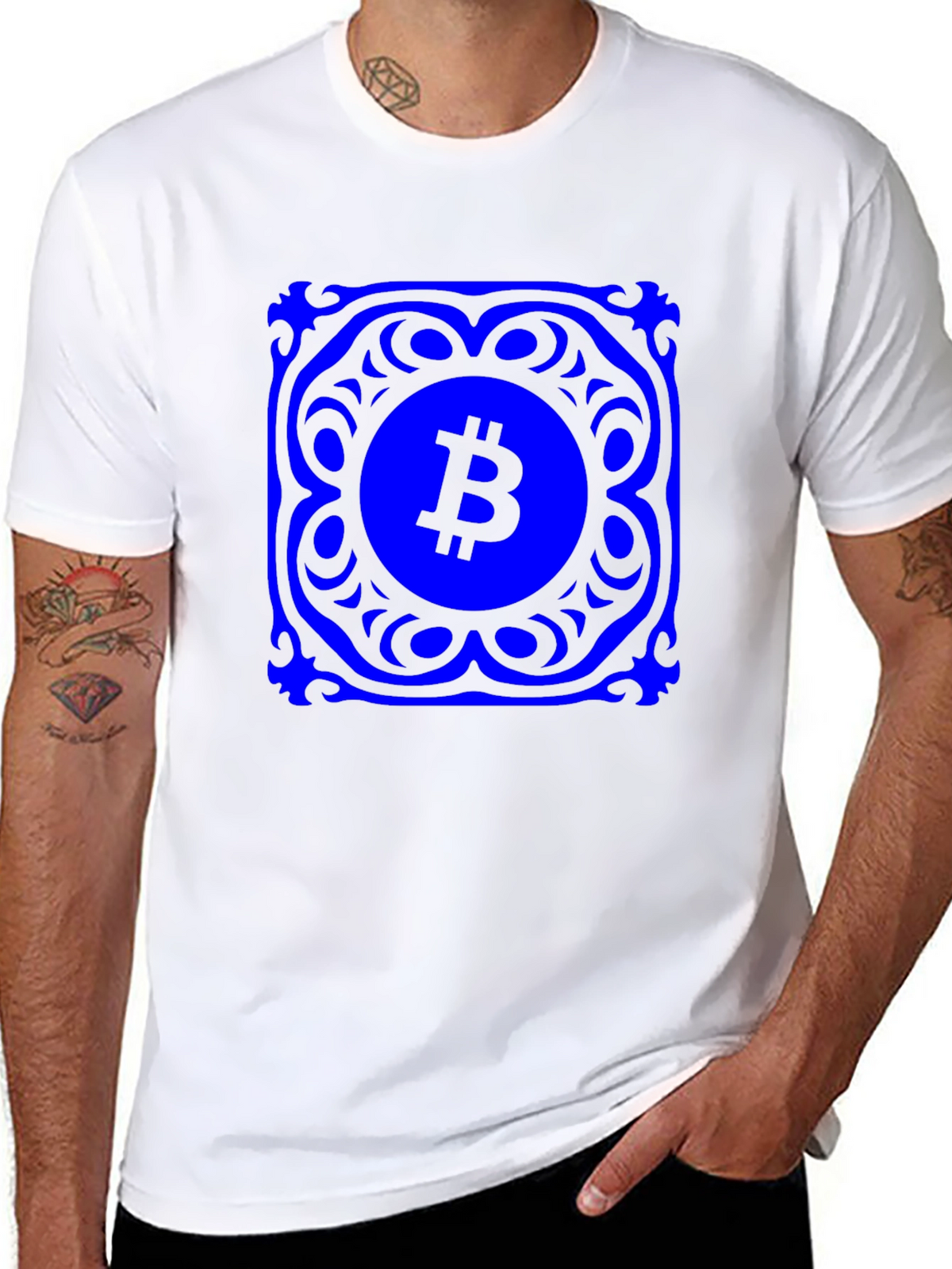 Bitcoin Blue Mandala Graphic Black T-Shirt