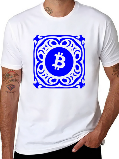Bitcoin Blue Mandala Graphic Black T-Shirt