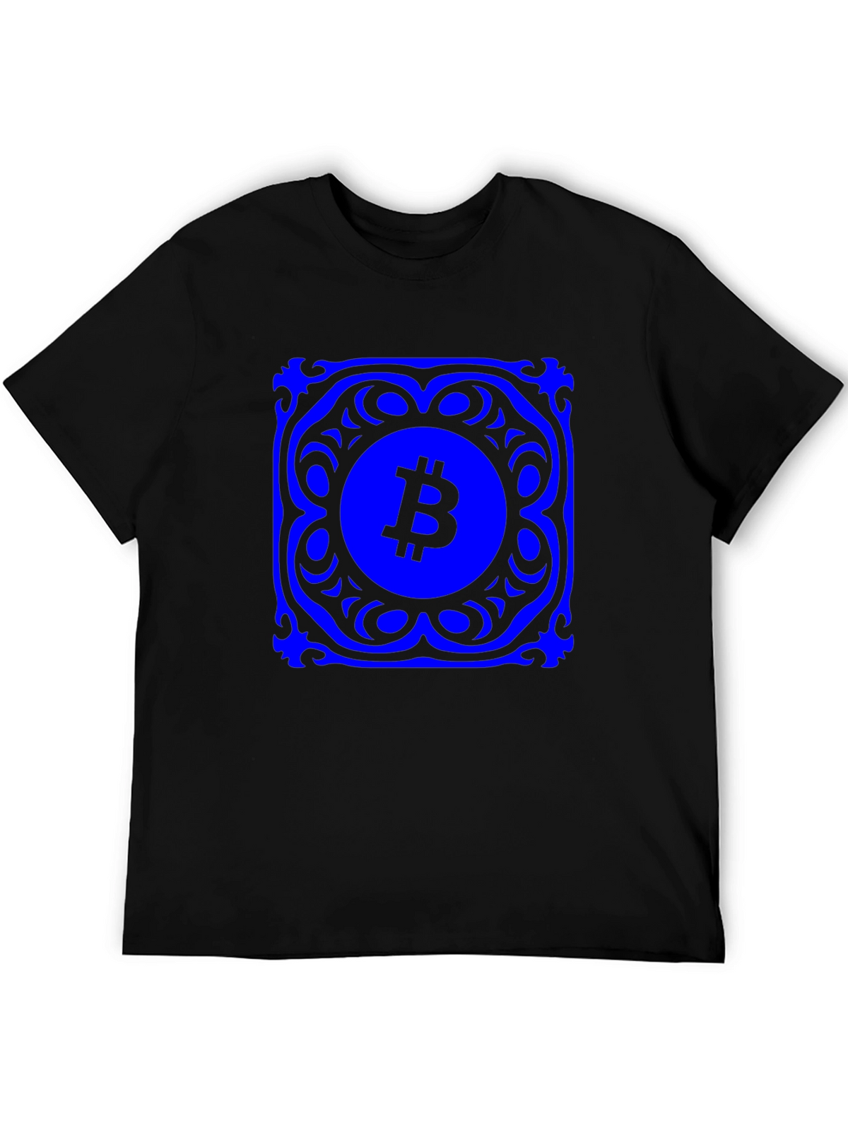 Bitcoin Blue Mandala Graphic Black T-Shirt