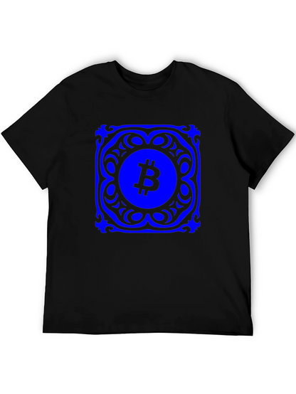 Bitcoin Blue Mandala Graphic Black T-Shirt