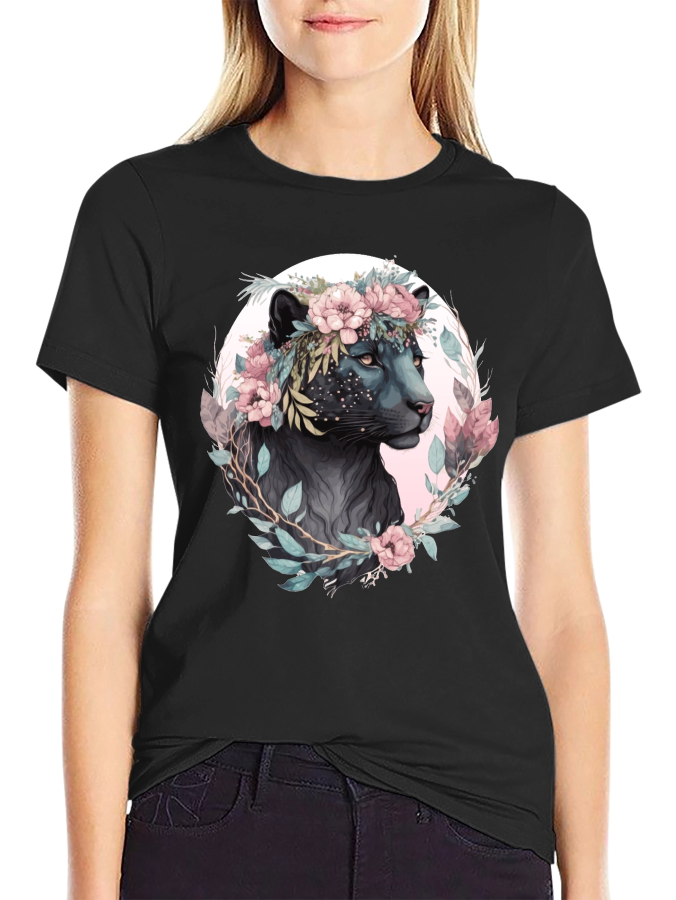 Floral Panther Graphic T-Shirt