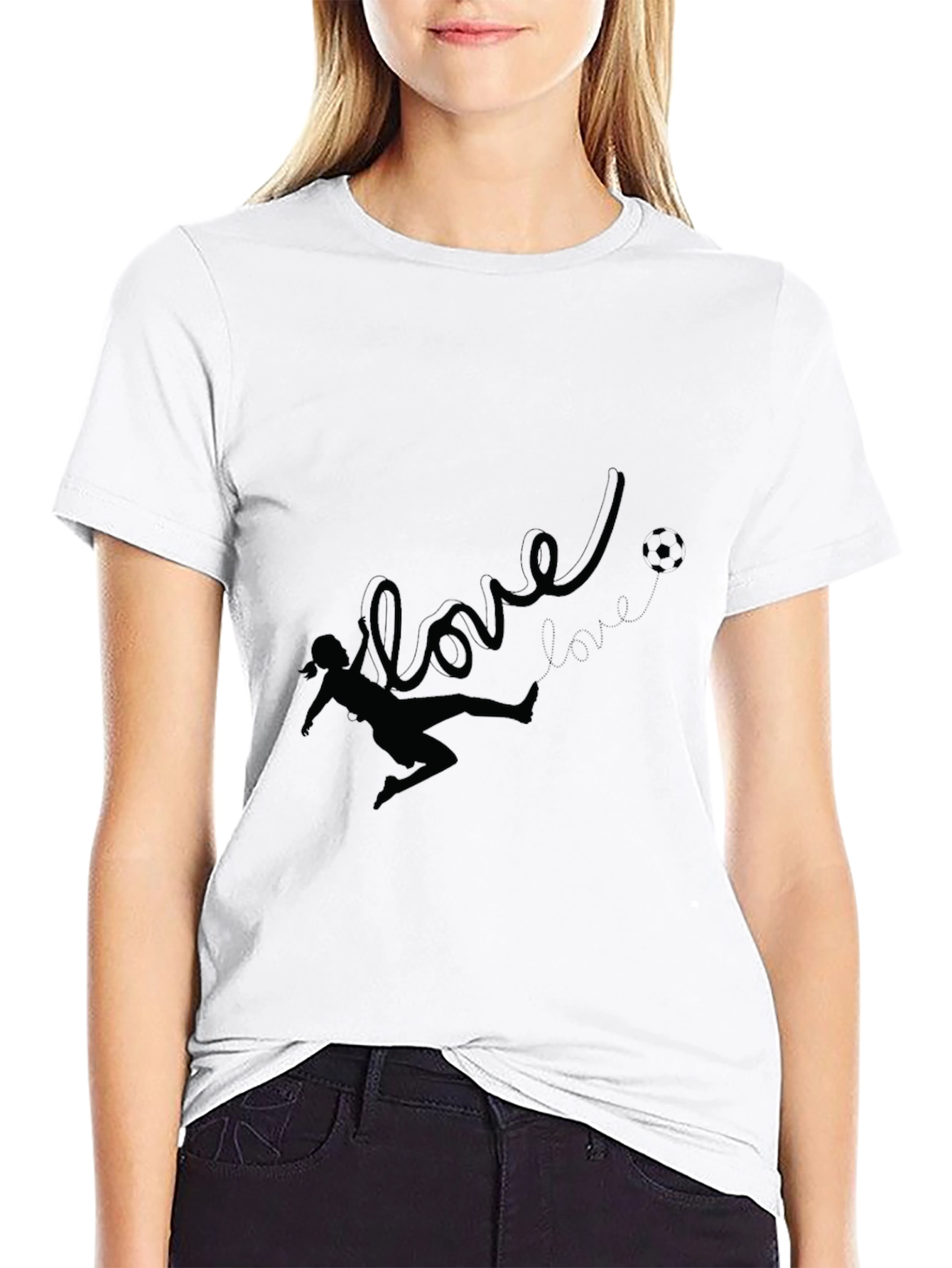 Love Soccer Black T-Shirt for Women