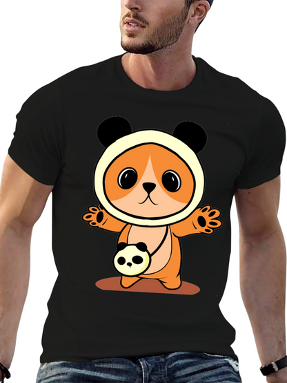 Cute Cartoon Panda Bear T-Shirt - Black
