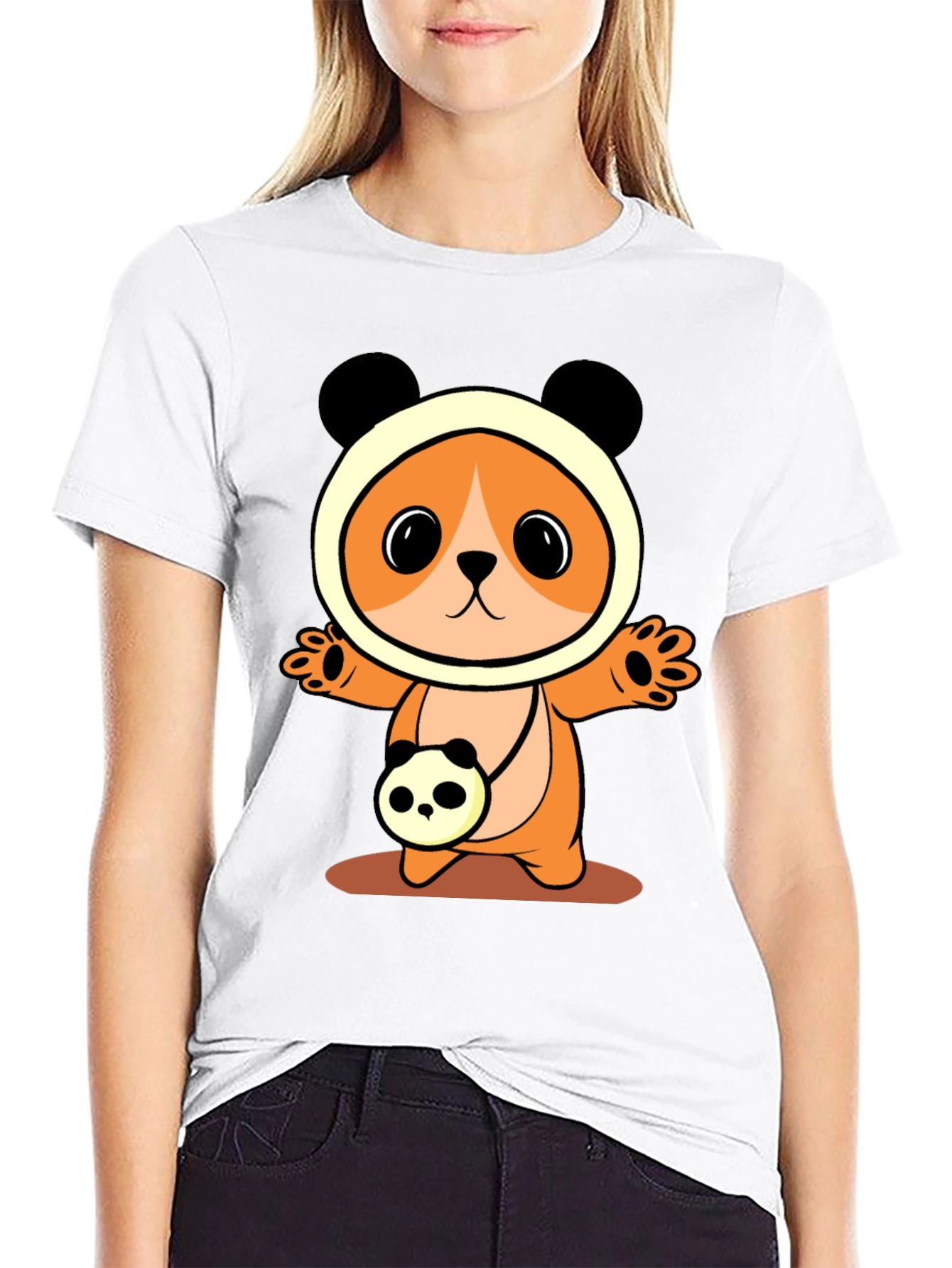 Cute Cartoon Panda Bear T-Shirt - Black