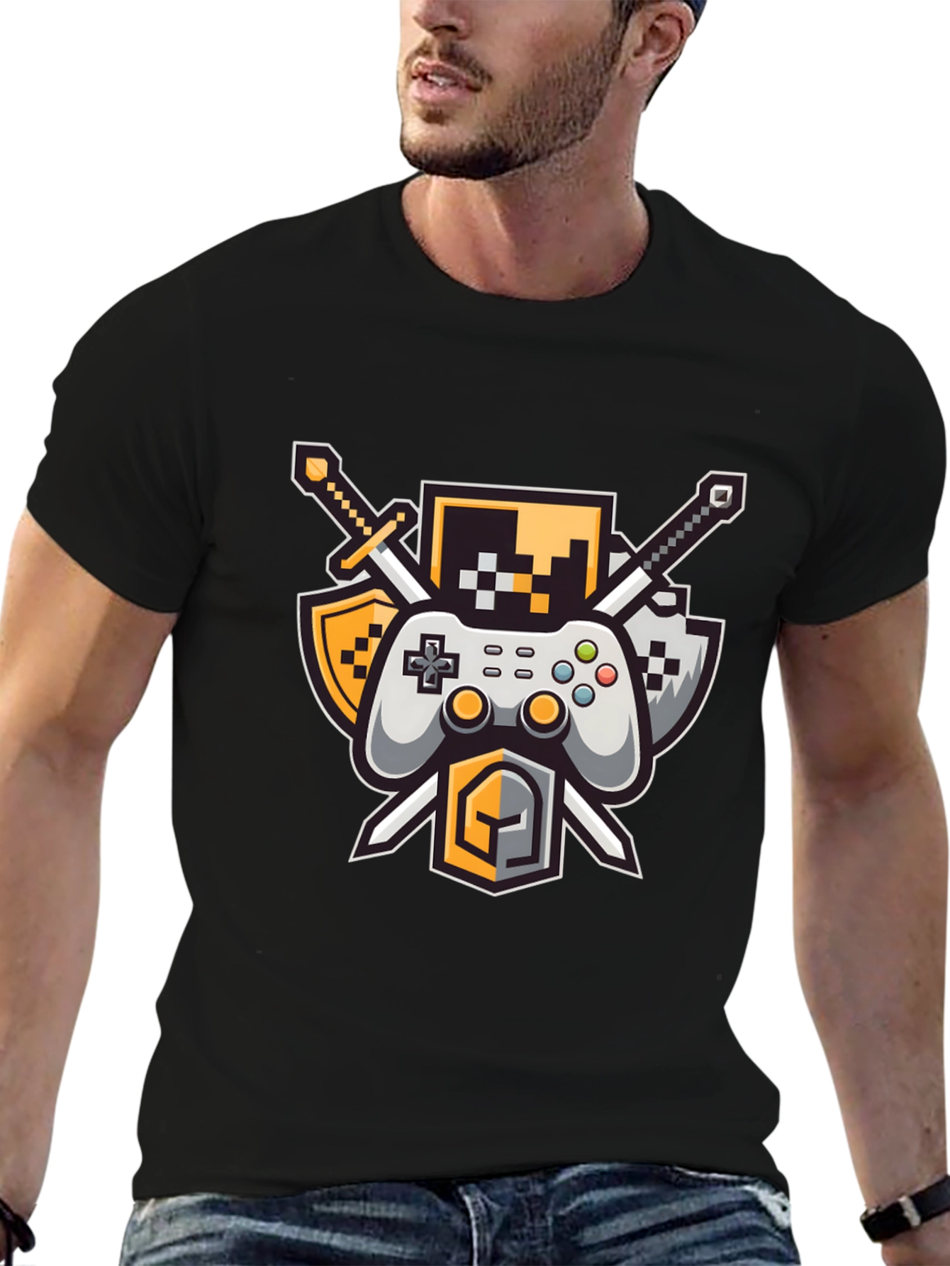 Gamers Crest Black T-Shirt - Sword & Controller