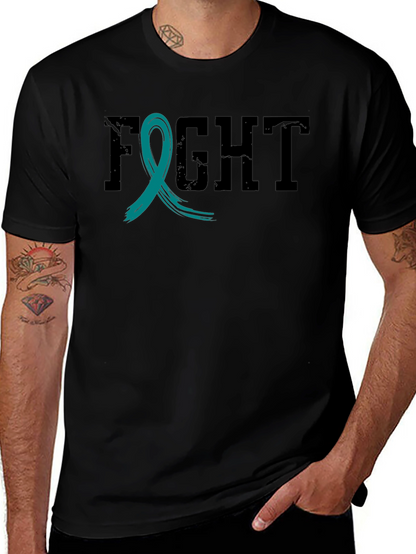 Fight Cancer Awareness Ribbon T-Shirt - Black