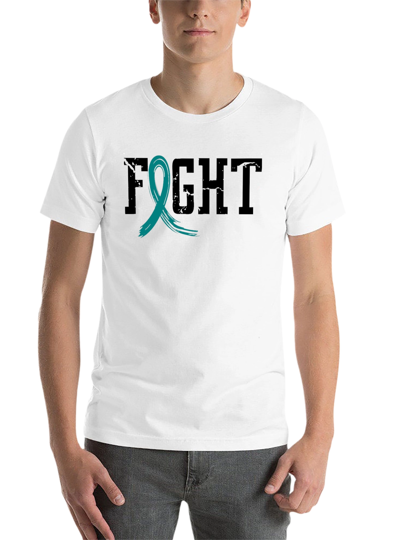 Fight Cancer Awareness Ribbon T-Shirt - Black