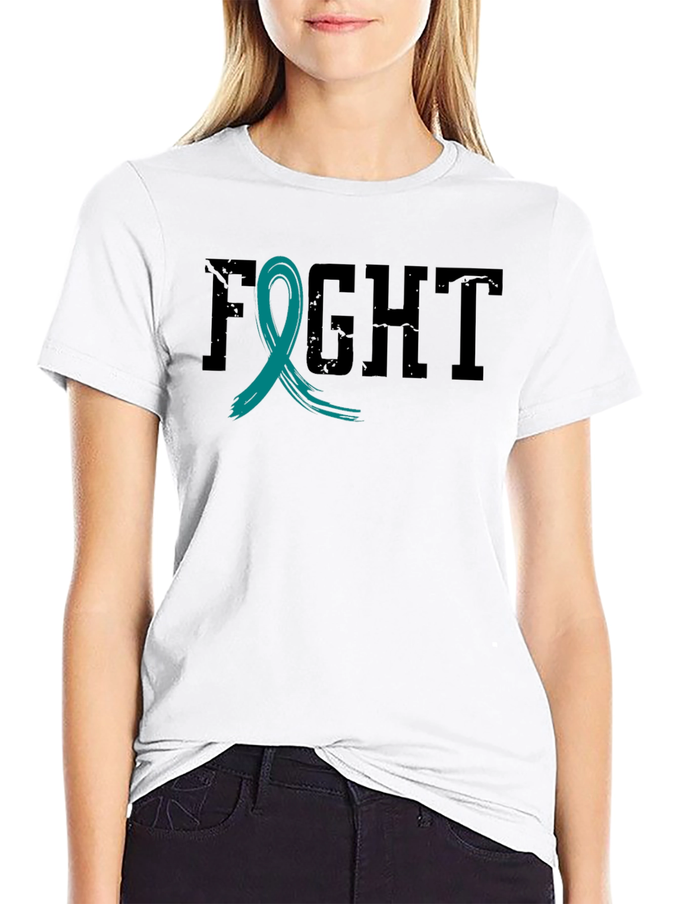 Fight Cancer Awareness Ribbon T-Shirt - Black