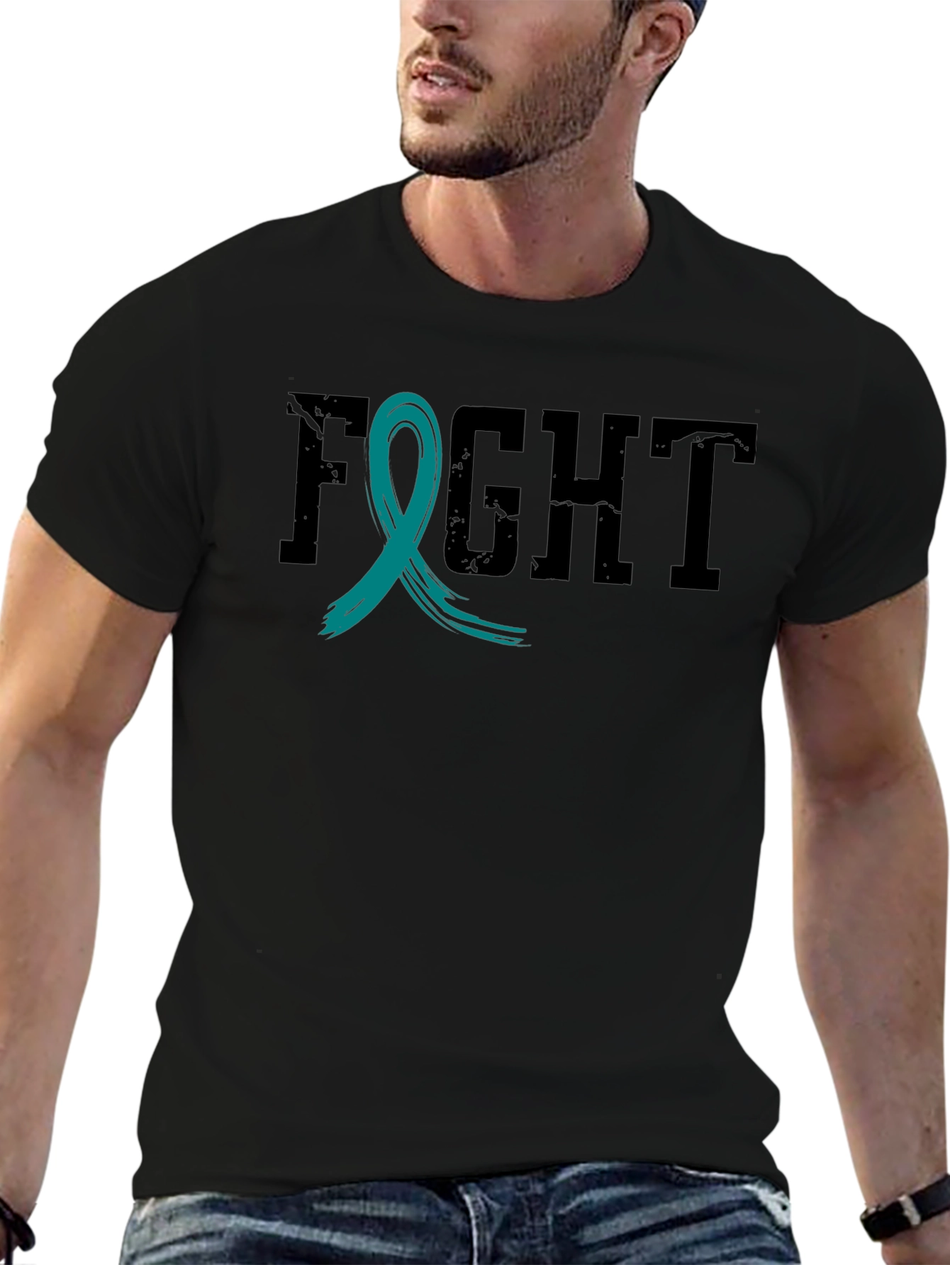 Fight Cancer Awareness Ribbon T-Shirt - Black