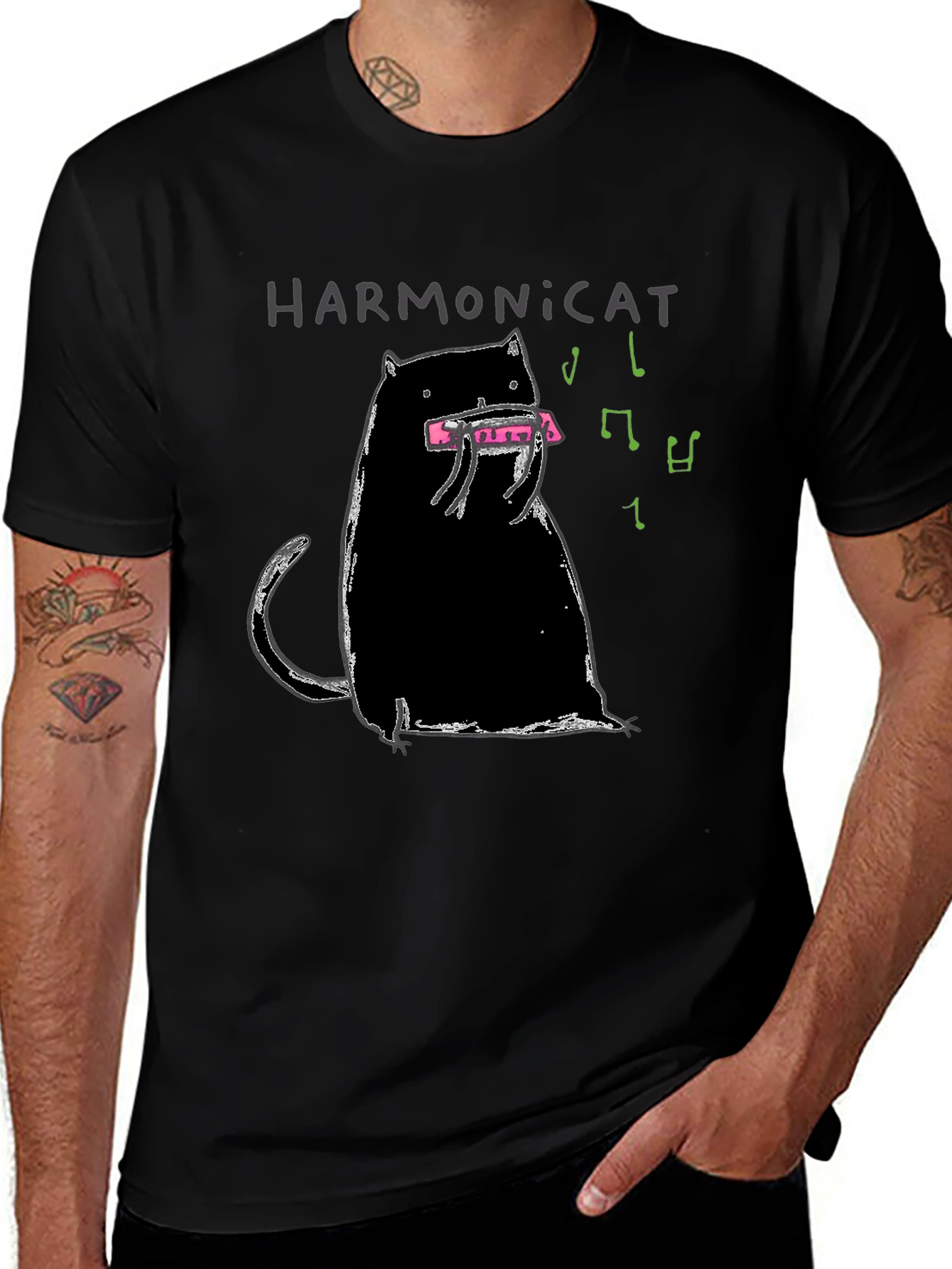 Harmonicat Black T-Shirt - Cat Lover Music Tee