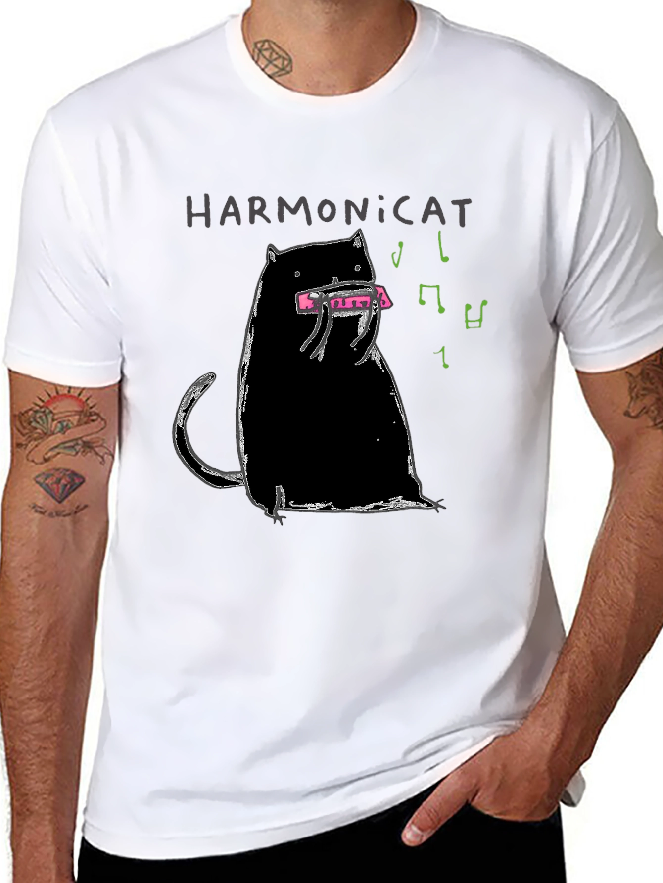 Harmonicat Black T-Shirt - Cat Lover Music Tee