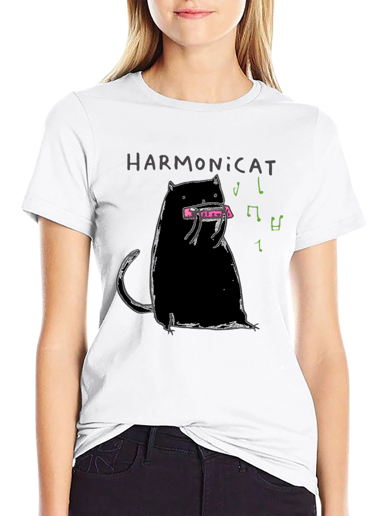 Harmonicat Black T-Shirt - Cat Lover Music Tee