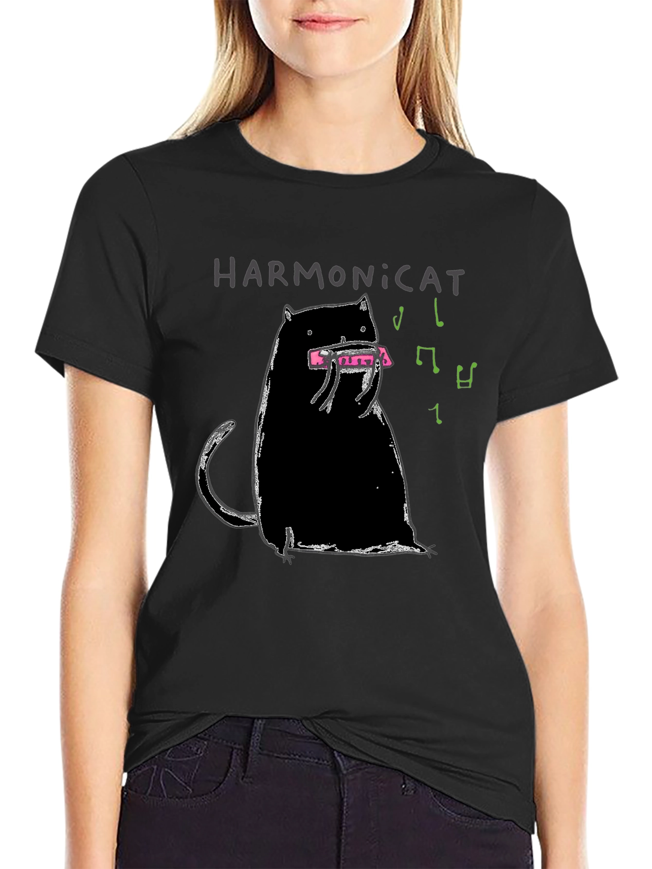 Harmonicat Black T-Shirt - Cat Lover Music Tee