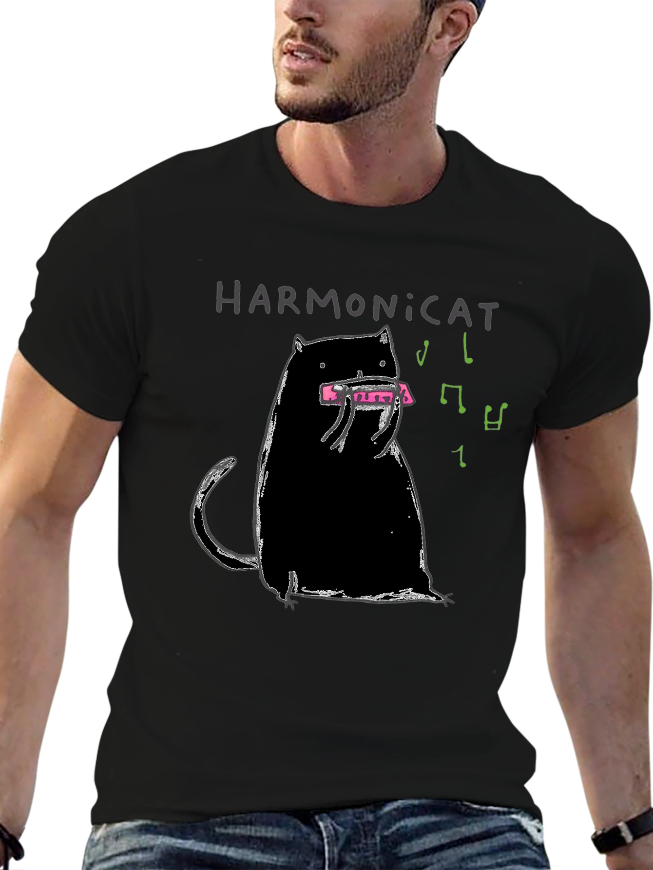 Harmonicat Black T-Shirt - Cat Lover Music Tee