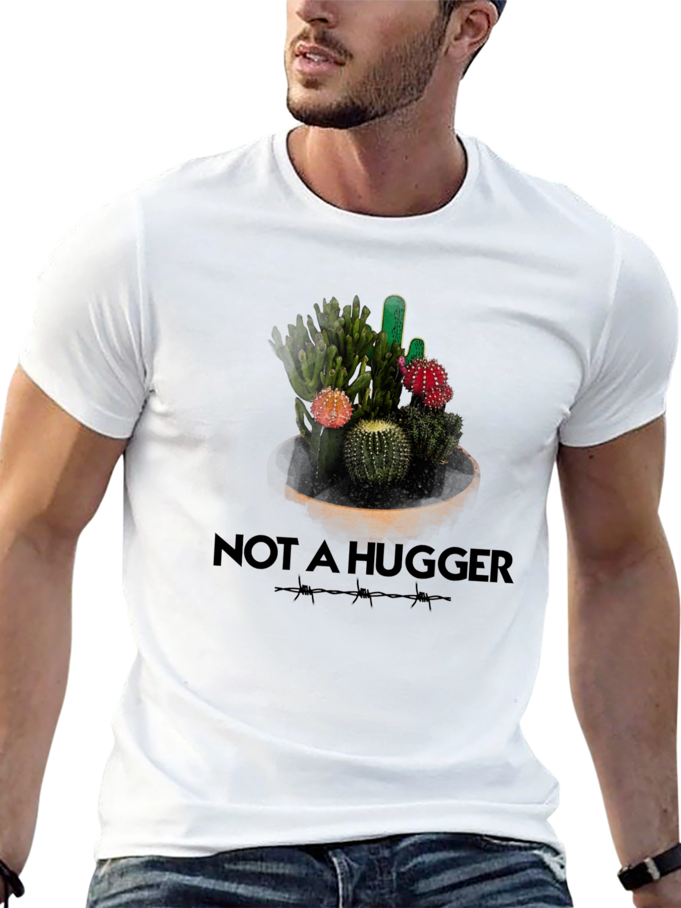 Not A Hugger Cactus Graphic T-Shirt