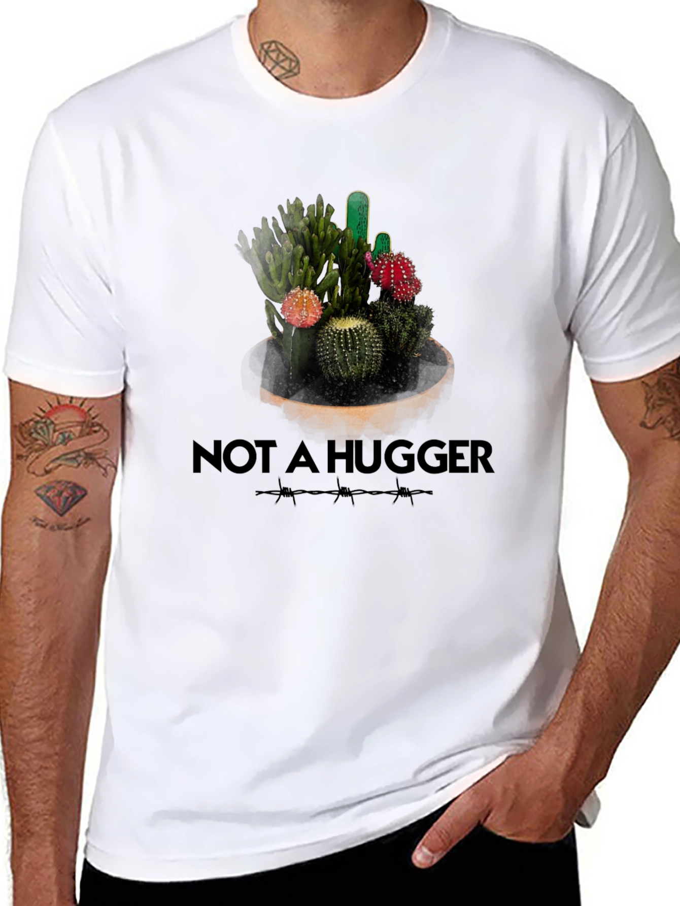 Not A Hugger Cactus Graphic T-Shirt