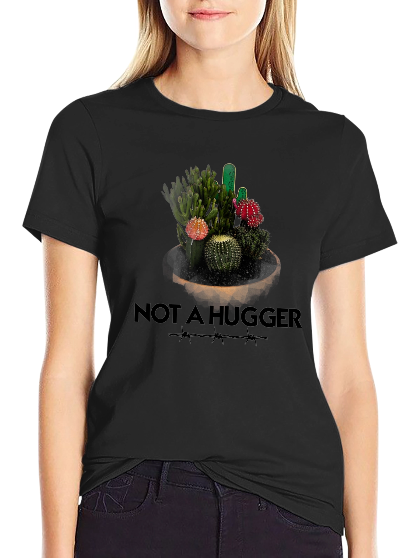 Not A Hugger Cactus Graphic T-Shirt