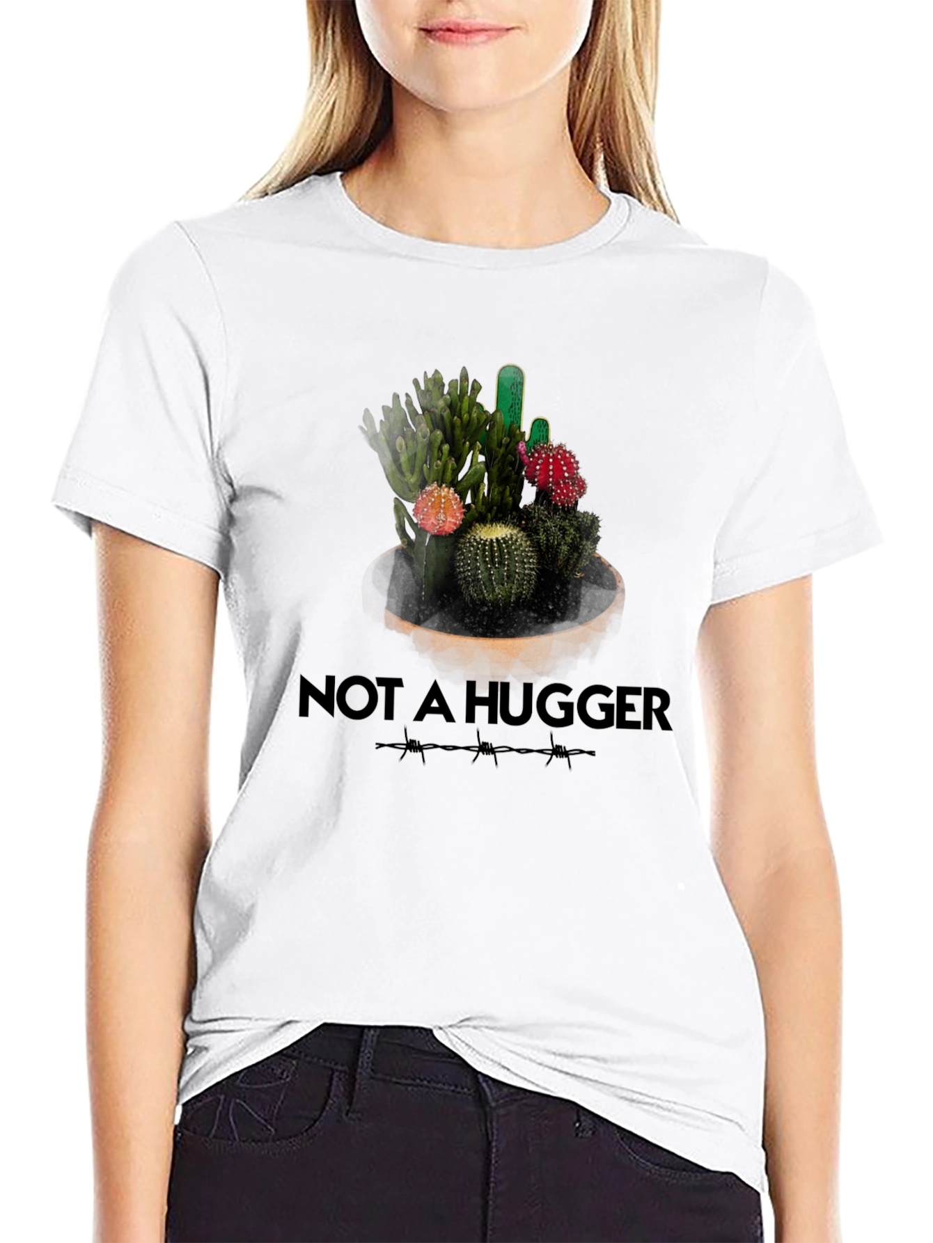 Not A Hugger Cactus Graphic T-Shirt