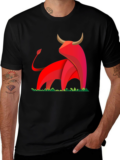 Bold Geometric Bull Graphic T-Shirt
