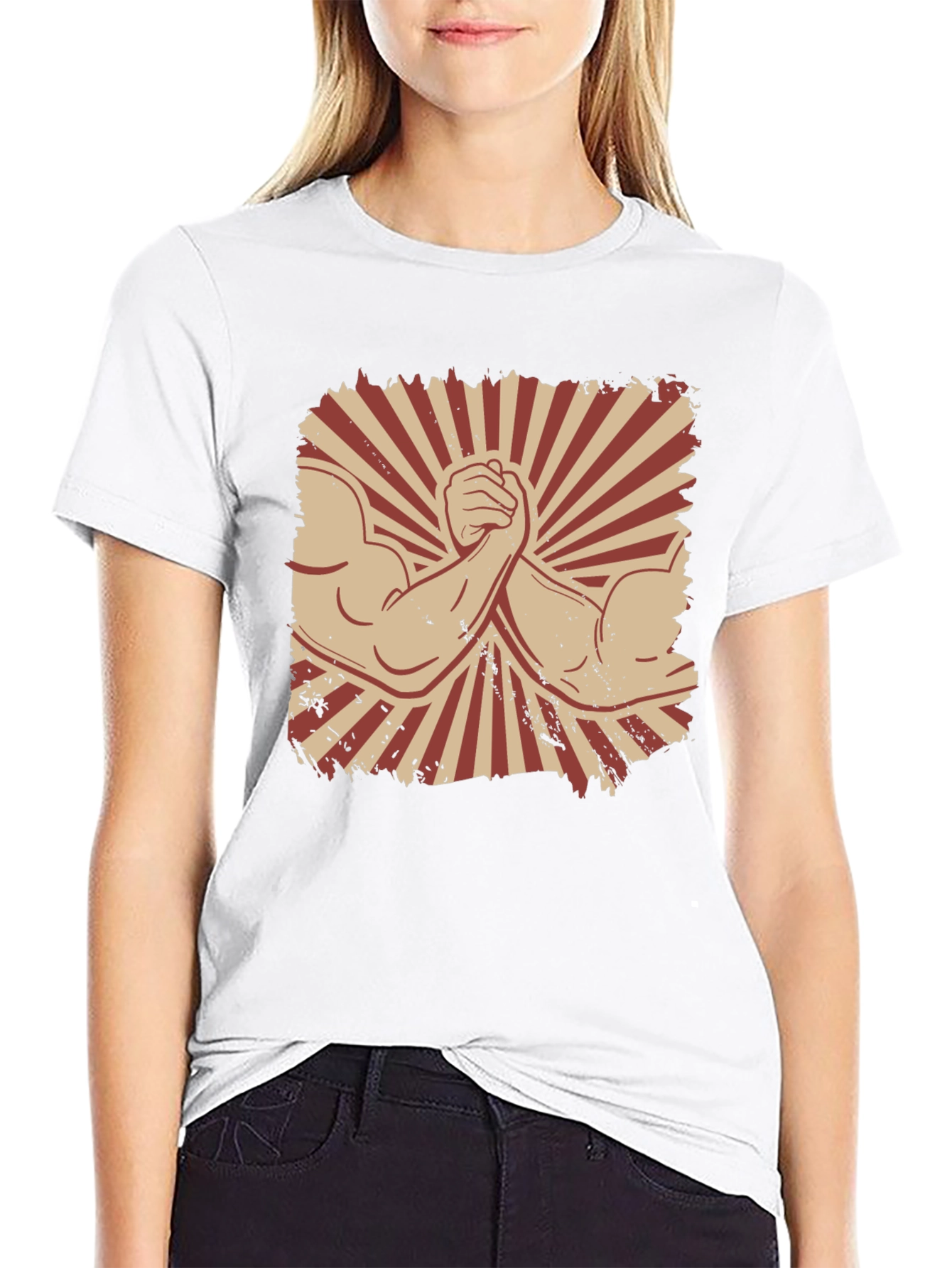 Arm Wrestling Graphic Tee - Retro Style Black T-Shirt