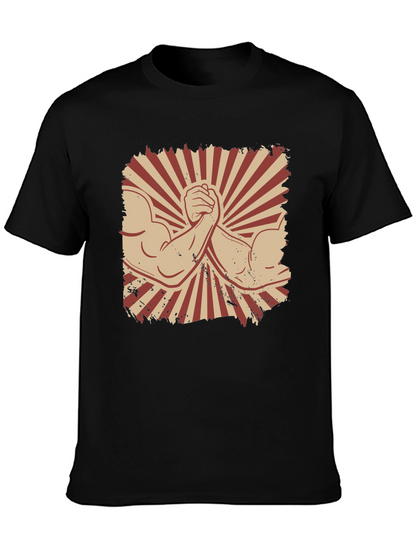 Arm Wrestling Graphic Tee - Retro Style Black T-Shirt