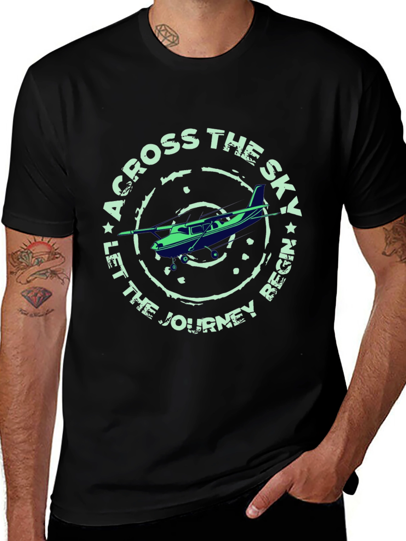 Across The Sky Airplane Graphic T-Shirt