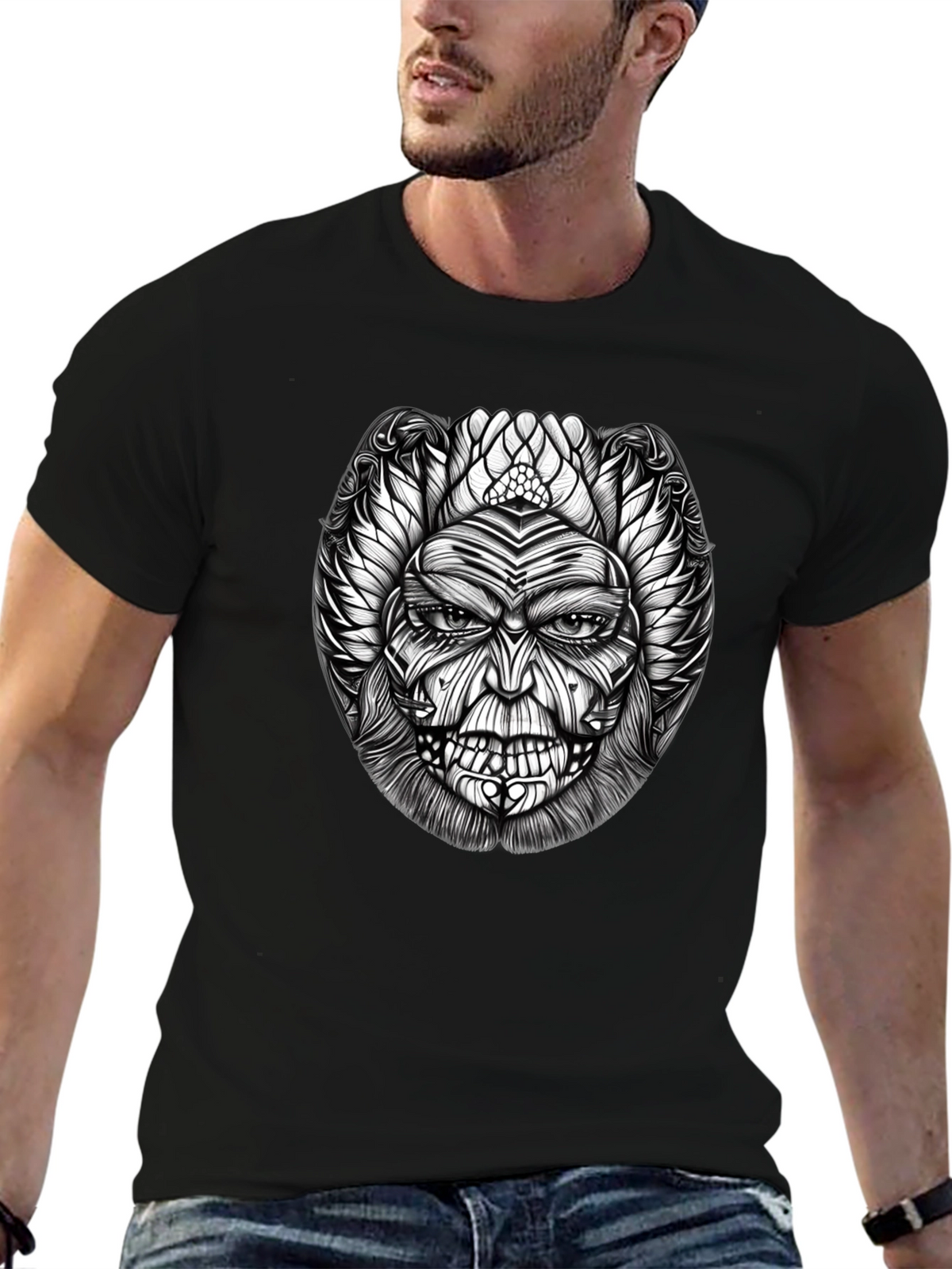 Unique Graphic Print Black T-Shirt
