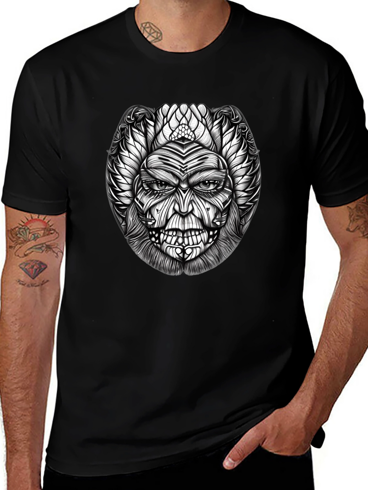 Unique Graphic Print Black T-Shirt