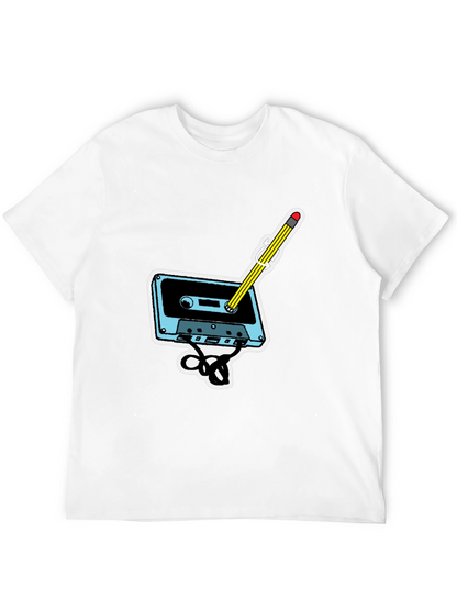 Retro Cassette & Pencil Graphic T-Shirt