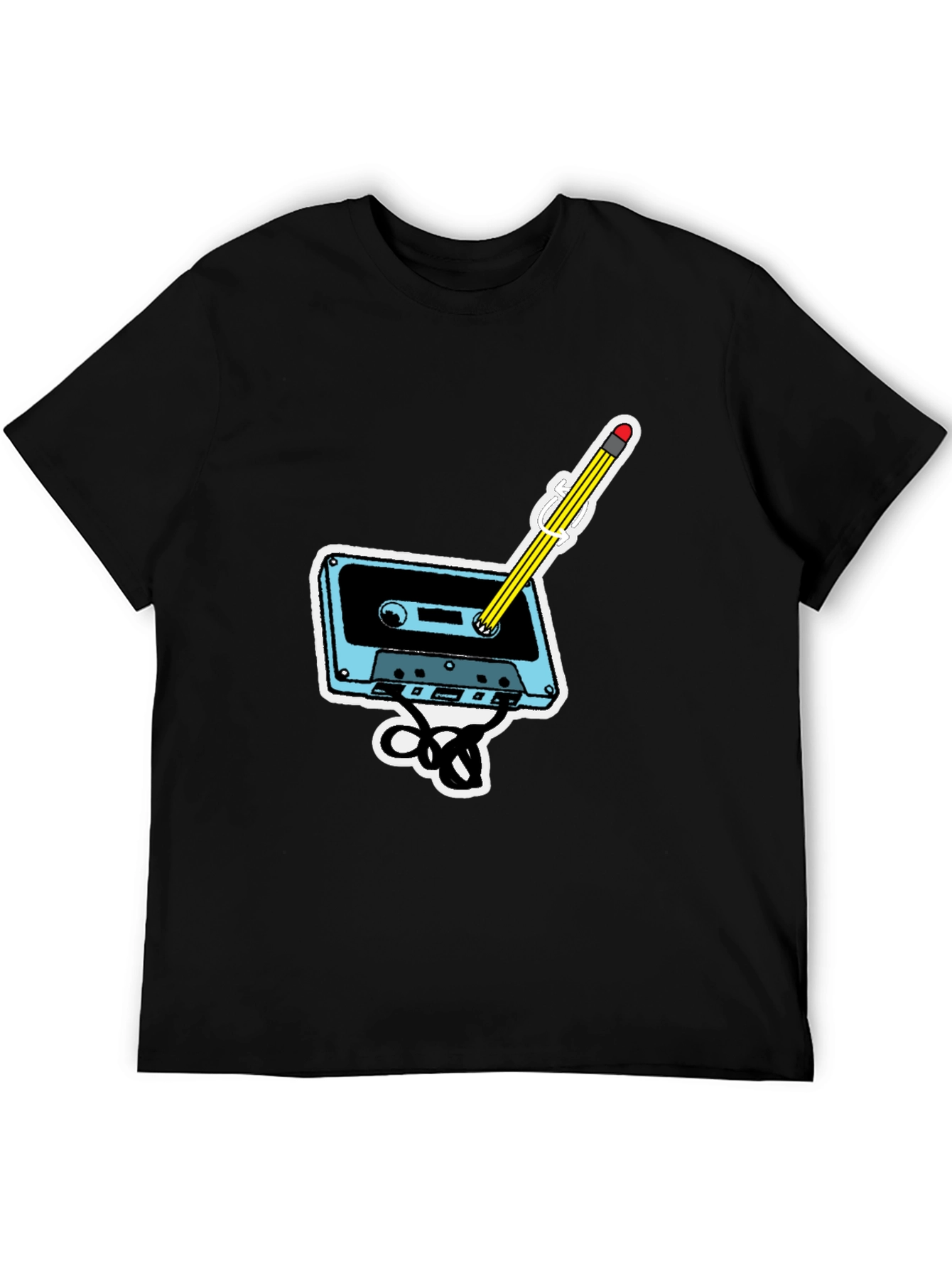 Retro Cassette & Pencil Graphic T-Shirt