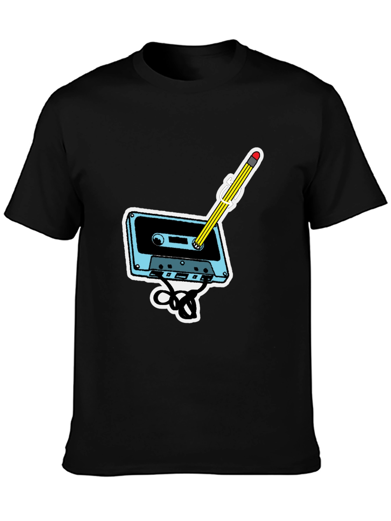 Retro Cassette & Pencil Graphic T-Shirt