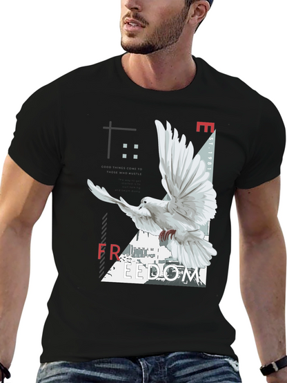 Freedom Dove Graphic Tee - Black Cotton Blend T-Shirt