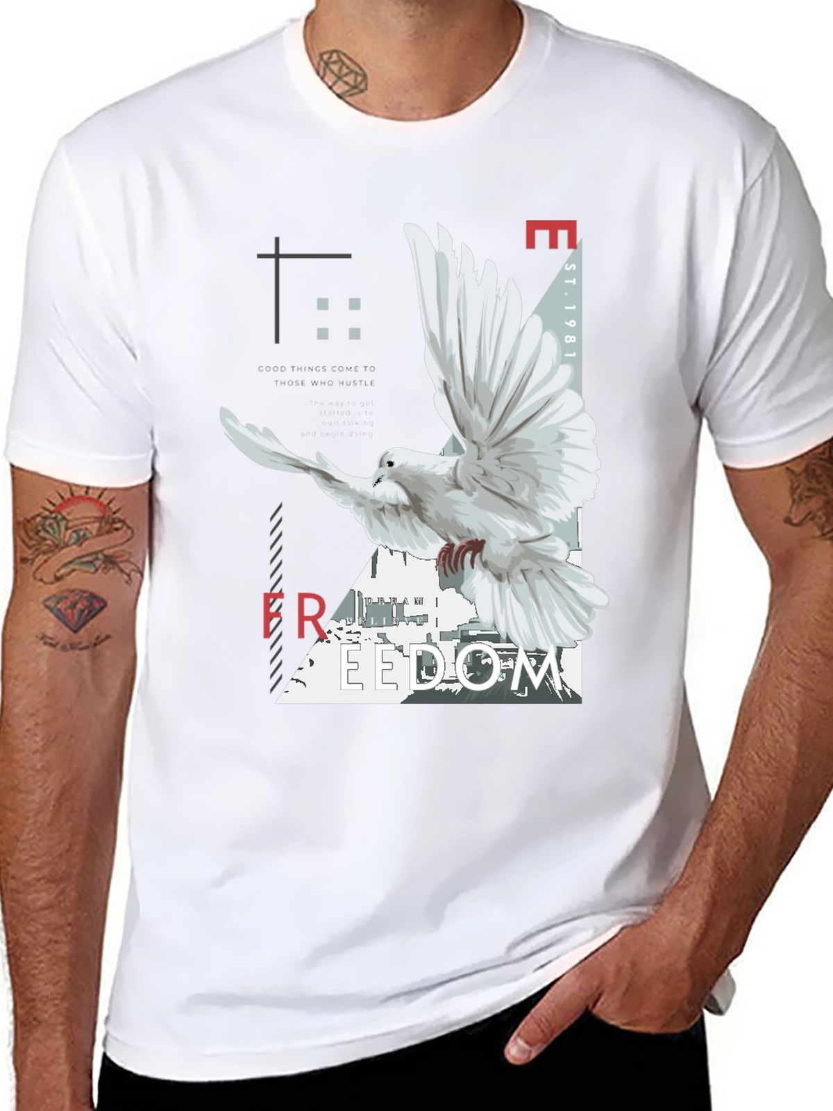 Freedom Dove Graphic Tee - Black Cotton Blend T-Shirt