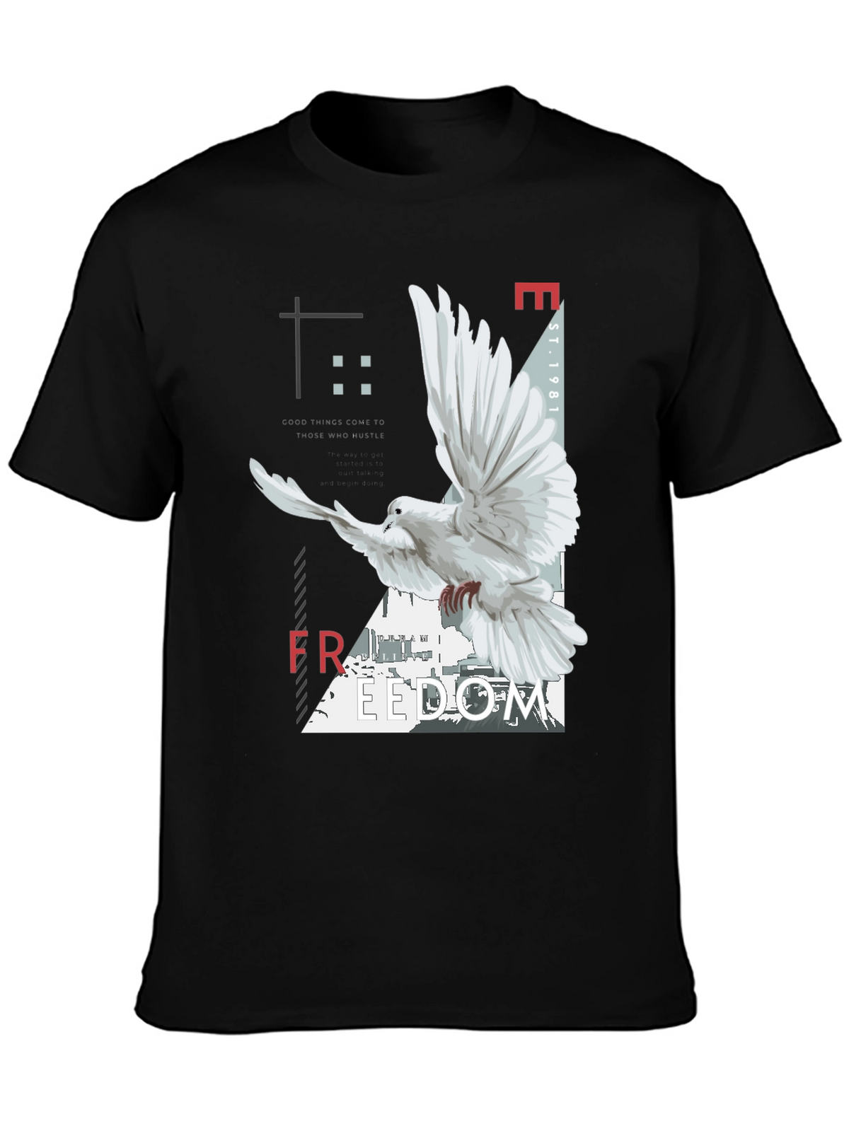Freedom Dove Graphic Tee - Black Cotton Blend T-Shirt