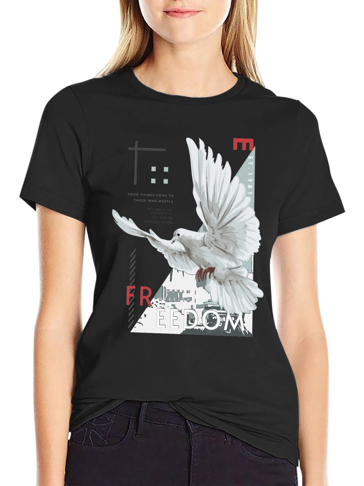 Freedom Dove Graphic Tee - Black Cotton Blend T-Shirt