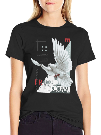 Freedom Dove Graphic Tee - Black Cotton Blend T-Shirt