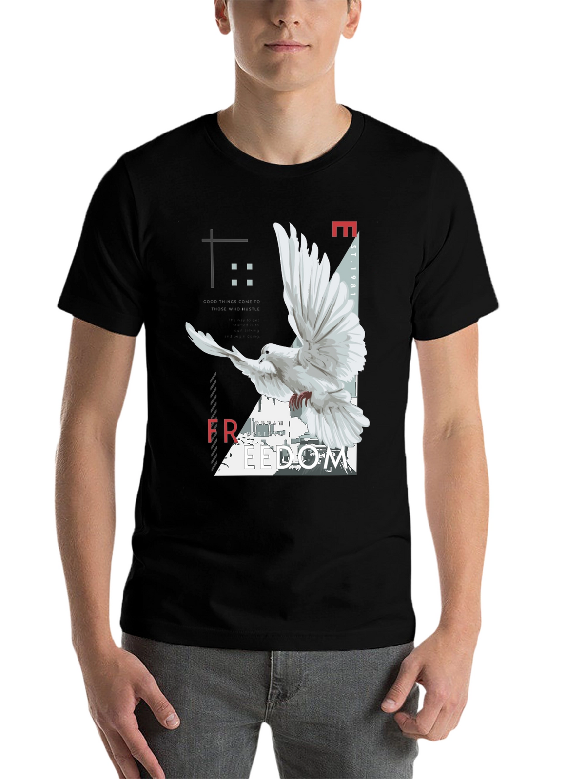 Freedom Dove Graphic Tee - Black Cotton Blend T-Shirt