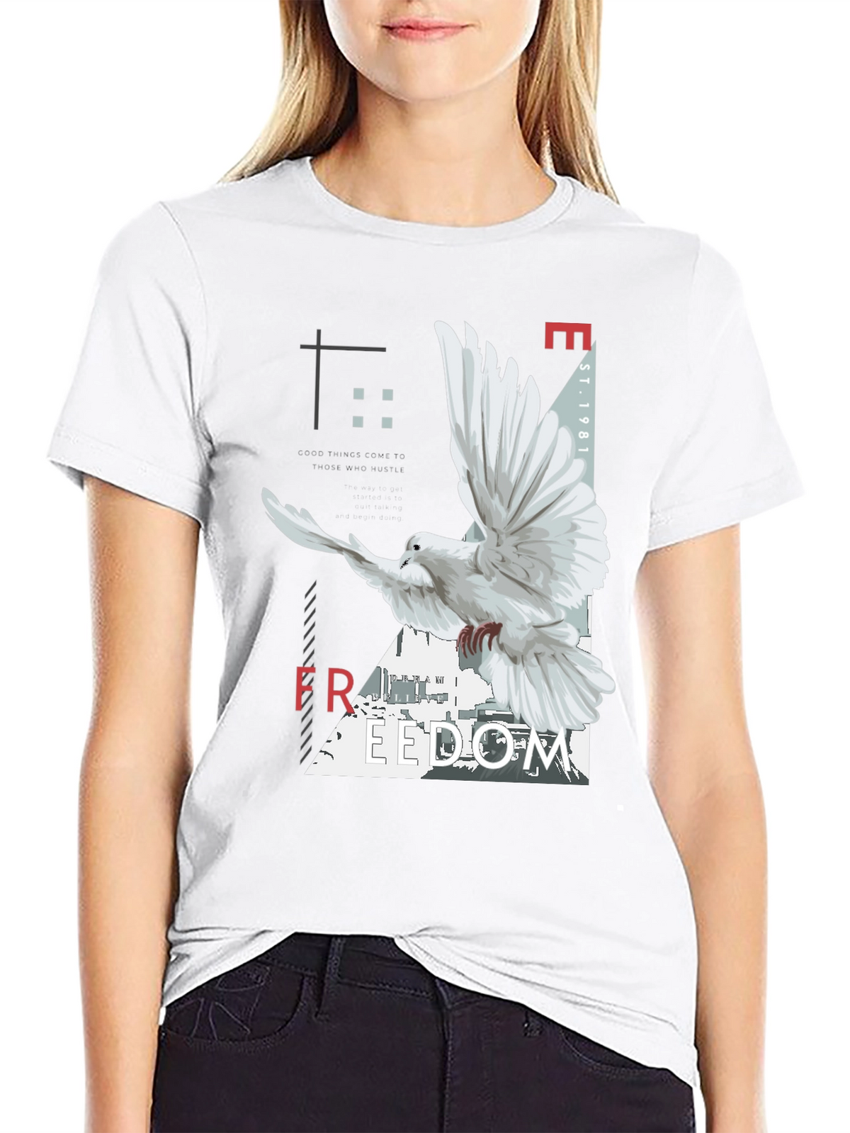 Freedom Dove Graphic Tee - Black Cotton Blend T-Shirt