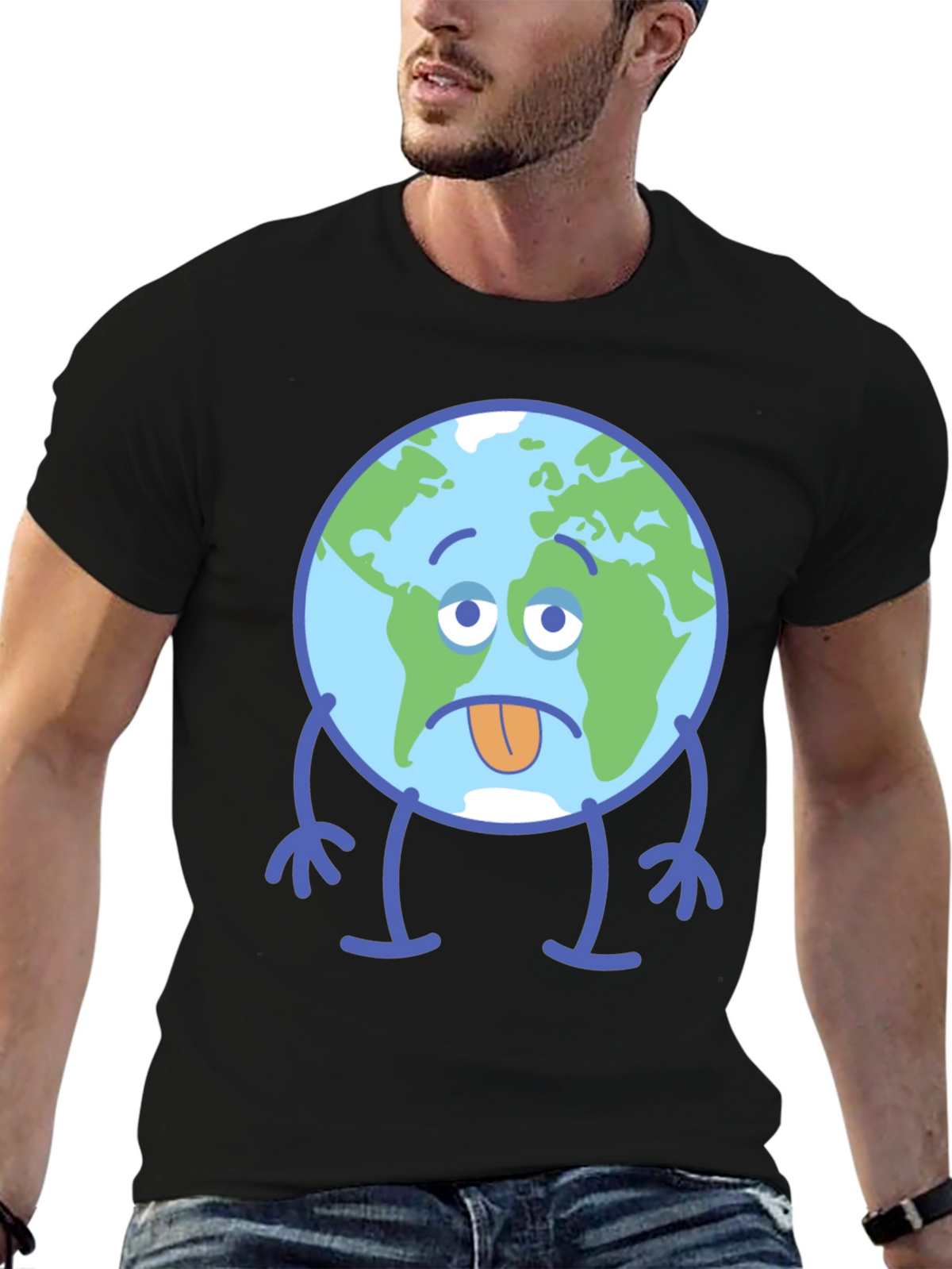 Sad Earth Graphic T-Shirt - Black