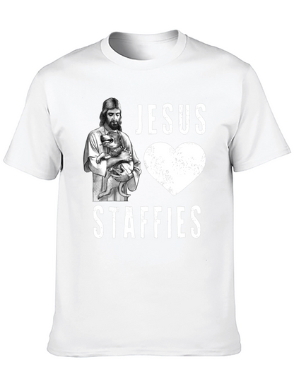 Jesus Loves Staffies T-Shirt - Funny Dog Lover Tee