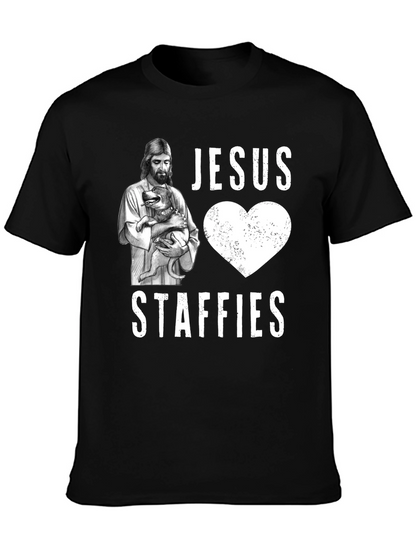 Jesus Loves Staffies T-Shirt - Funny Dog Lover Tee