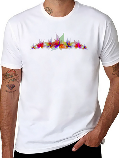 Abstract Geometric Leaves Graphic Print Black T-Shirt